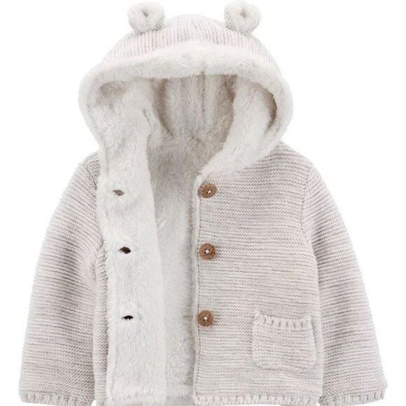 *Hoodie Sweater Carters 12 months Beige Sherpa Lined Button Up Hooded Girls - Picture 2 of 8